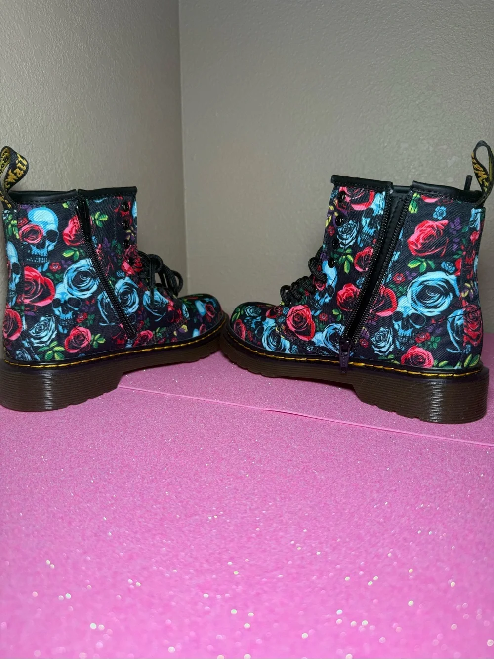 Dr. Martens Junior 1460 Rose Red & Blue  Skull Print